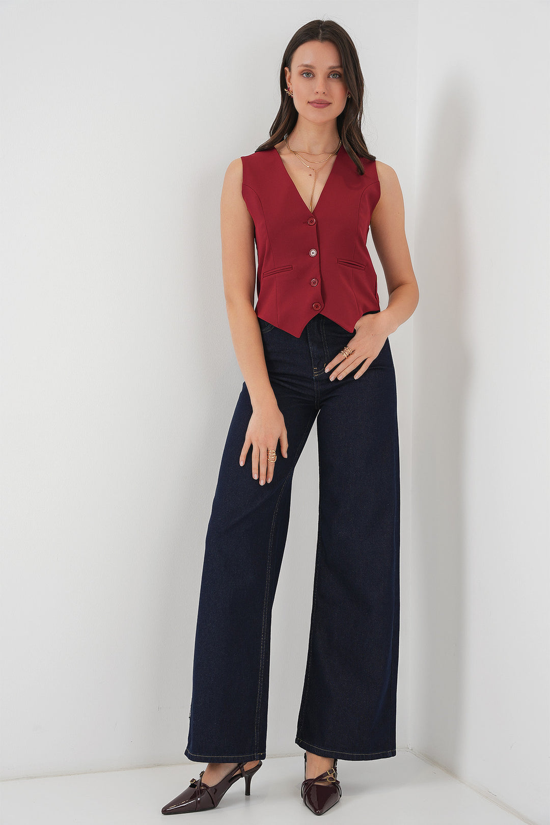 Bigdart 6796 Gilet court en tissu - Bordeaux