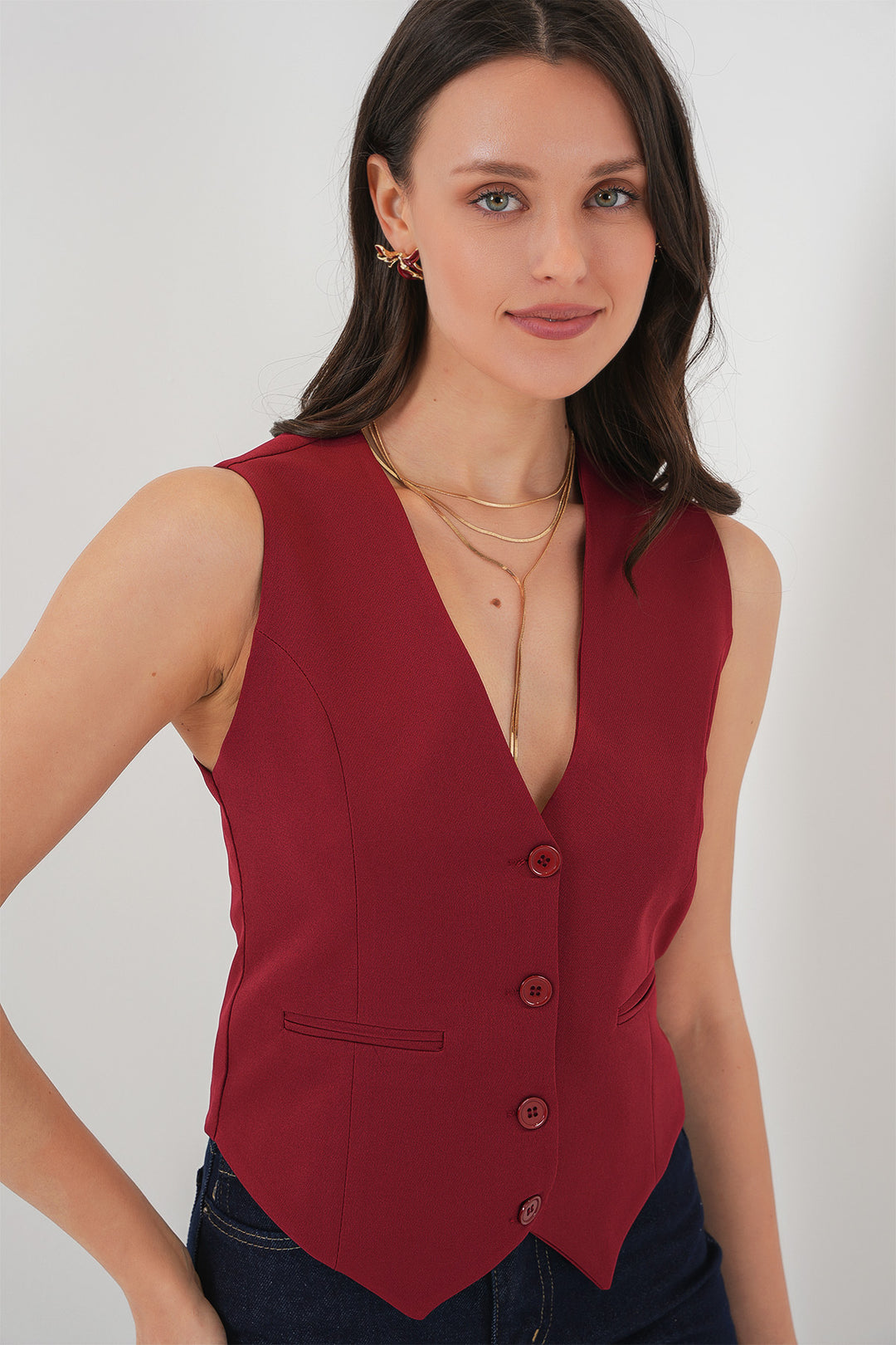 Bigdart 6796 Gilet court en tissu - Bordeaux