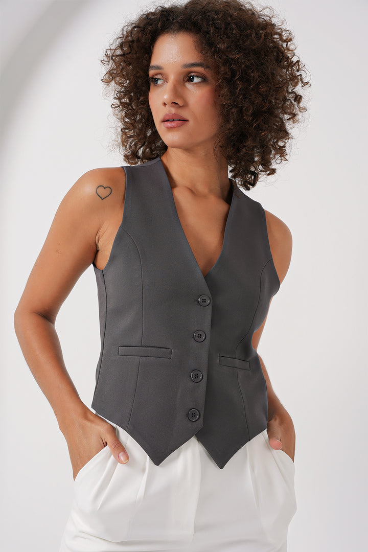 Bigdart 6796 Gilet court en tissu - füme