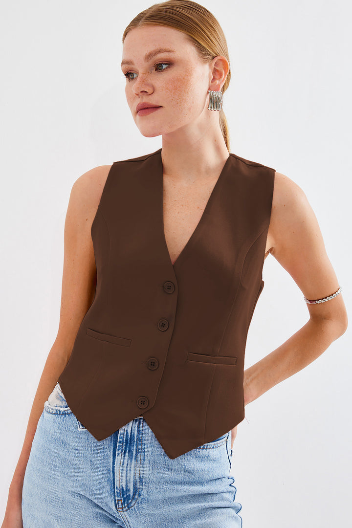 Bigdart Gilet court en tissu 6796 - Marron