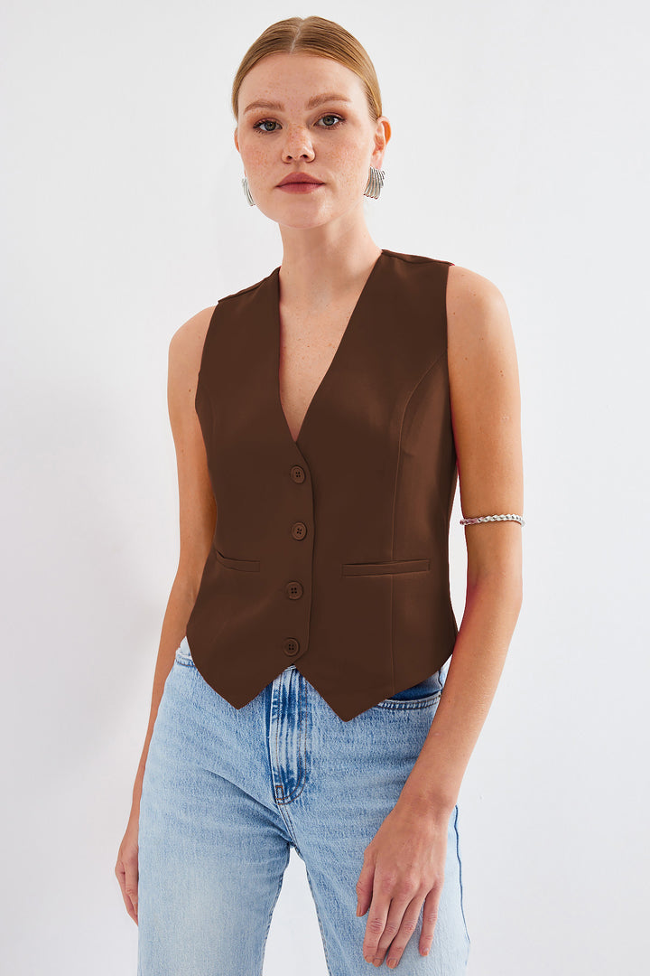 Bigdart Gilet court en tissu 6796 - Marron