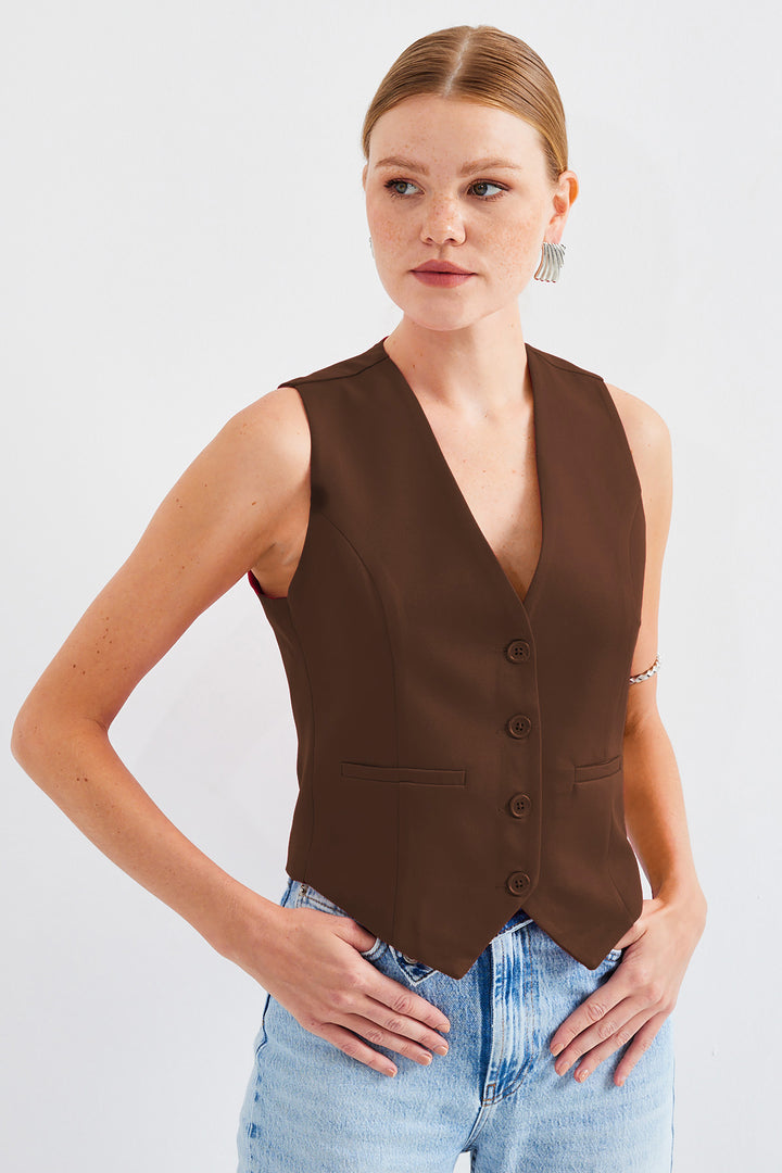 Bigdart Gilet court en tissu 6796 - Marron