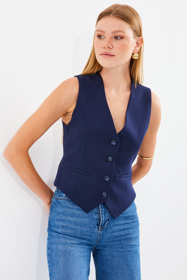 Bigdart Gilet Court en Tissu 6796 - Bleu marine