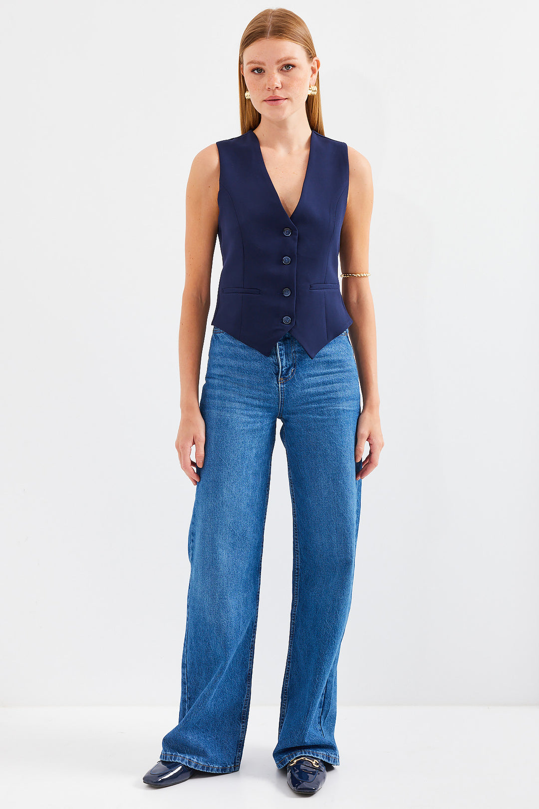 Bigdart Gilet Court en Tissu 6796 - Bleu marine
