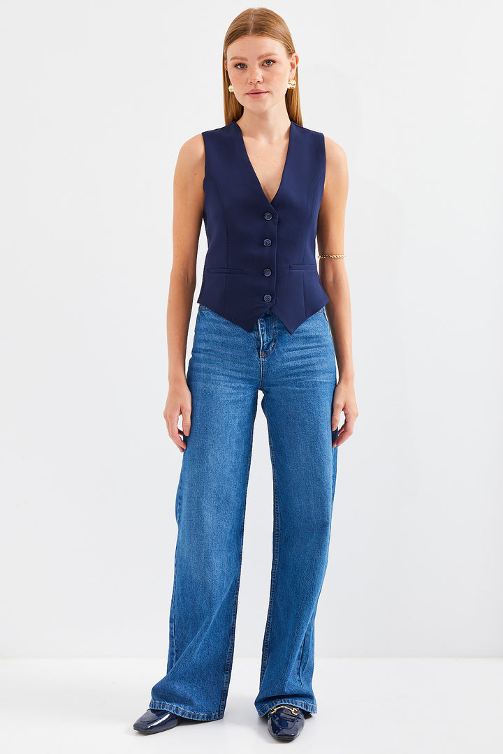 Bigdart Gilet Court en Tissu 6796 - Bleu marine