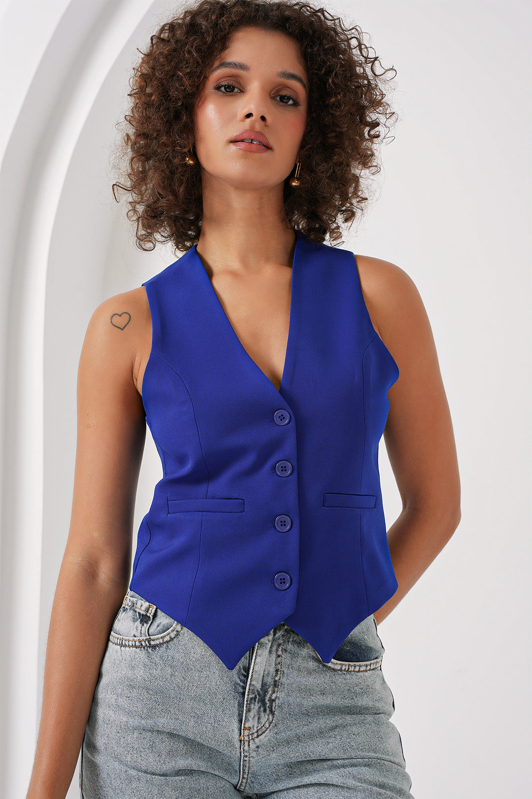 Bigdart 6796 Gilet court en tissu - Bleu royal