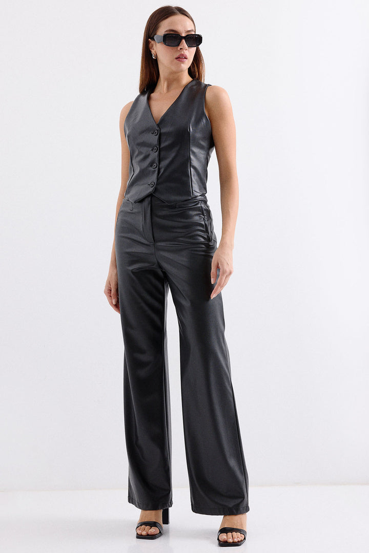 Bigdart 6799 Gilet en simili cuir court - Noir