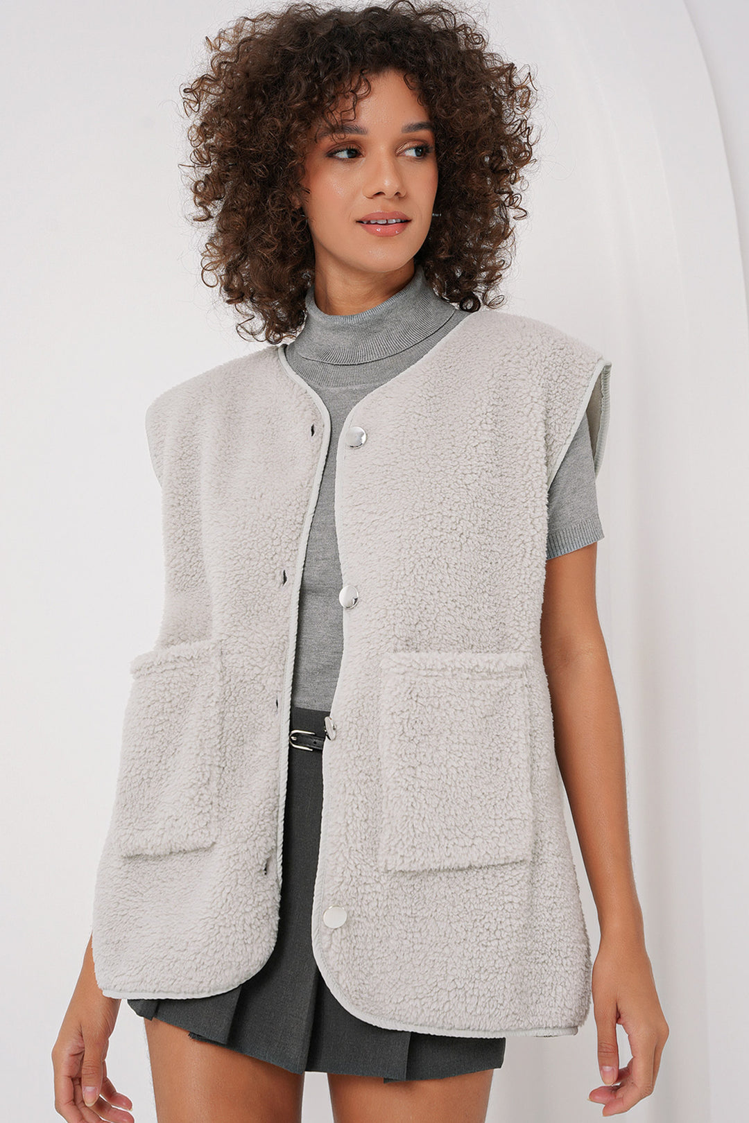 Bigdart 6803 Gilet en Peluche avec Poches - Gris