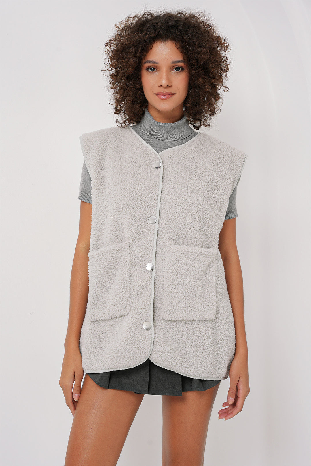 Bigdart 6803 Gilet en Peluche avec Poches - Gris