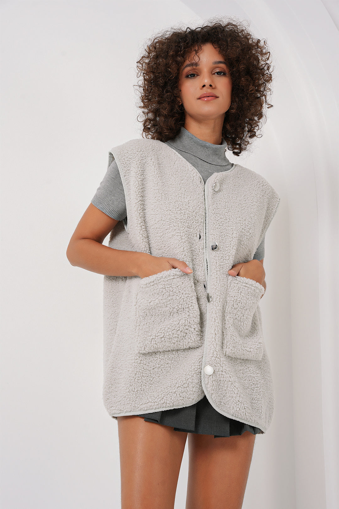 Bigdart 6803 Gilet en Peluche avec Poches - Gris