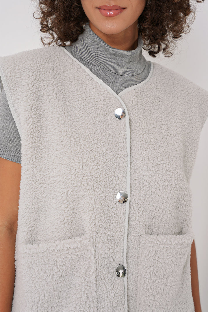 Bigdart 6803 Gilet en Peluche avec Poches - Gris