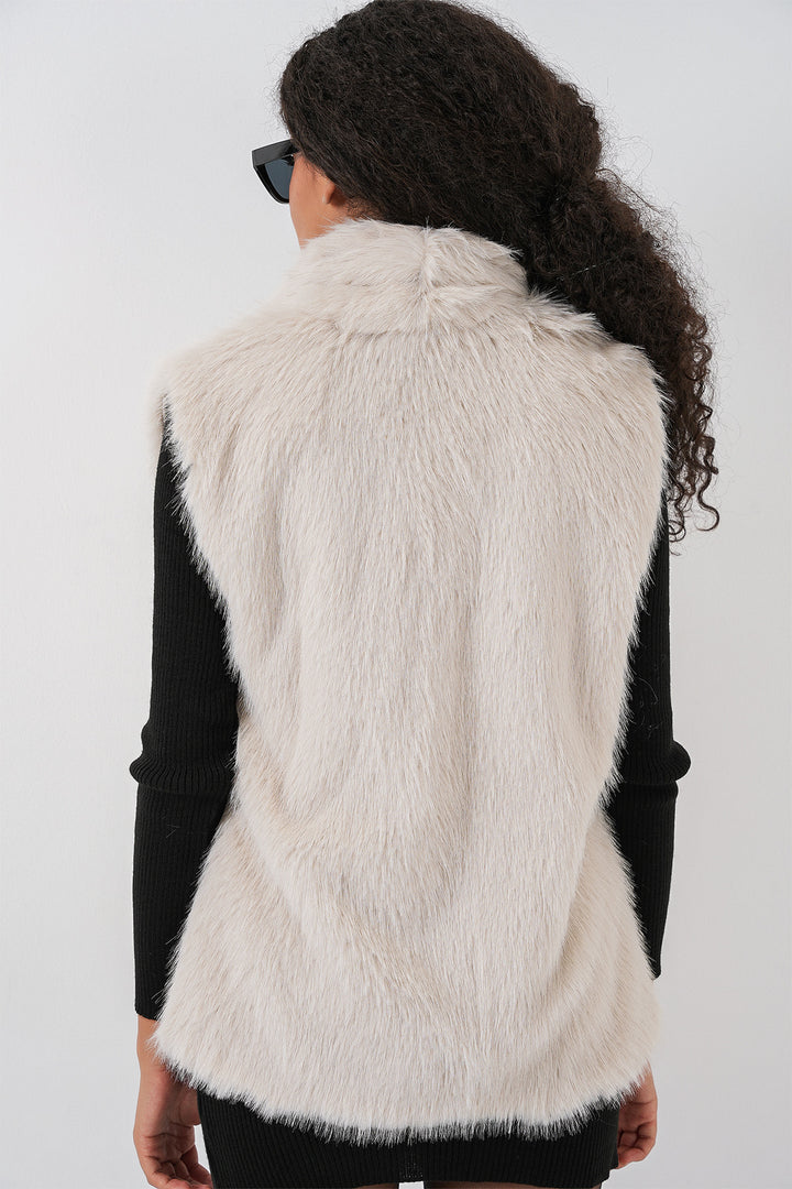 Bigdart Gilet en fourrure pour femme 6804 - Écru