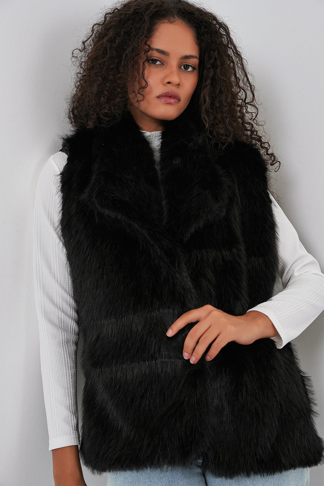 Bigdart 6804 Gilet en fourrure pour femme - Noir