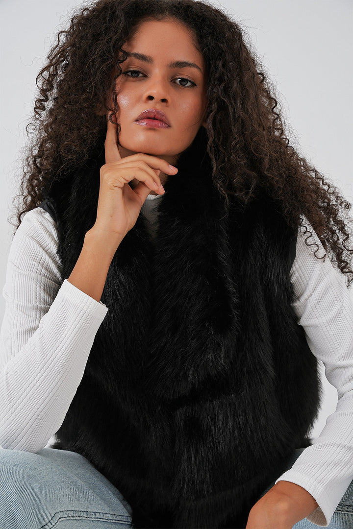 Bigdart 6804 Gilet en fourrure pour femme - Noir