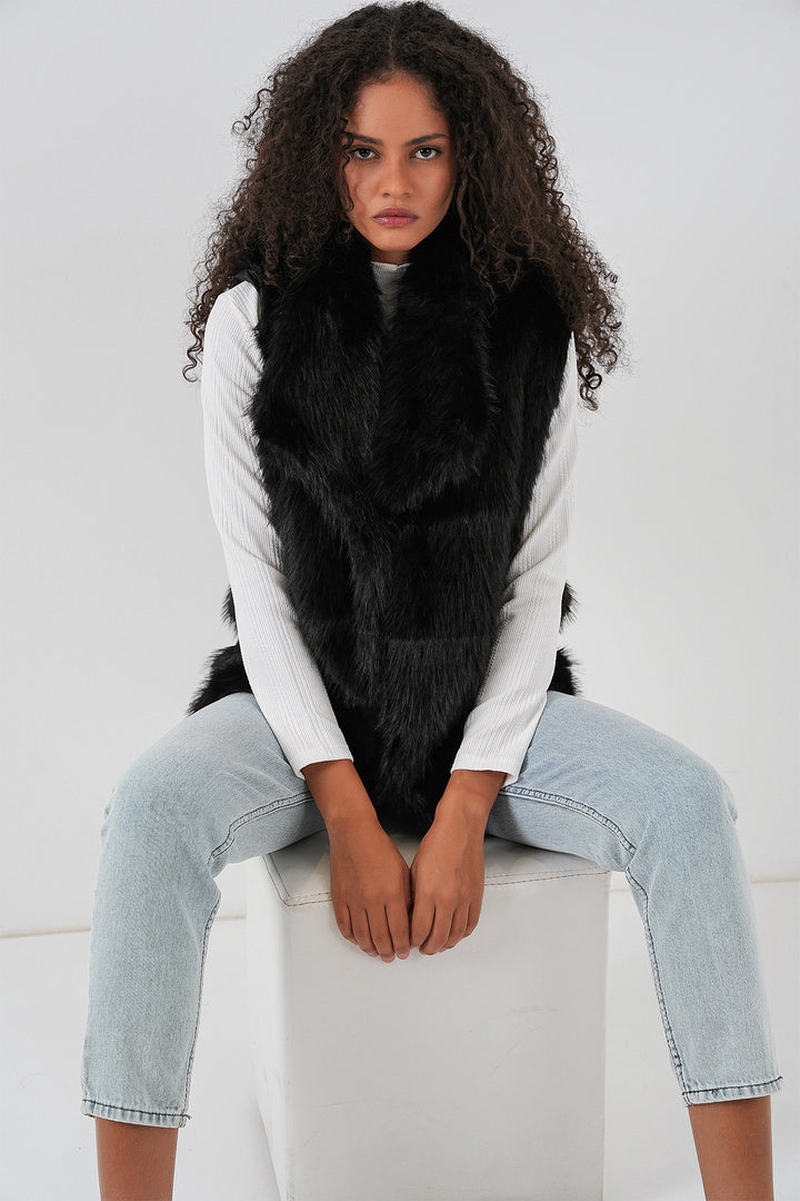 Bigdart 6804 Gilet en fourrure pour femme - Noir