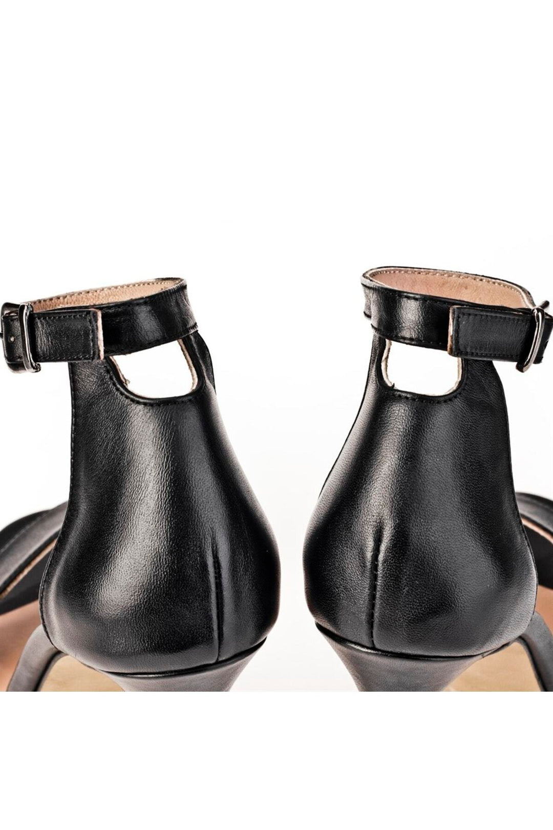 Cabani Shoes Chaussures à talons pour femmes en cuir véritable noir avec détail de boucle. - Multicolore