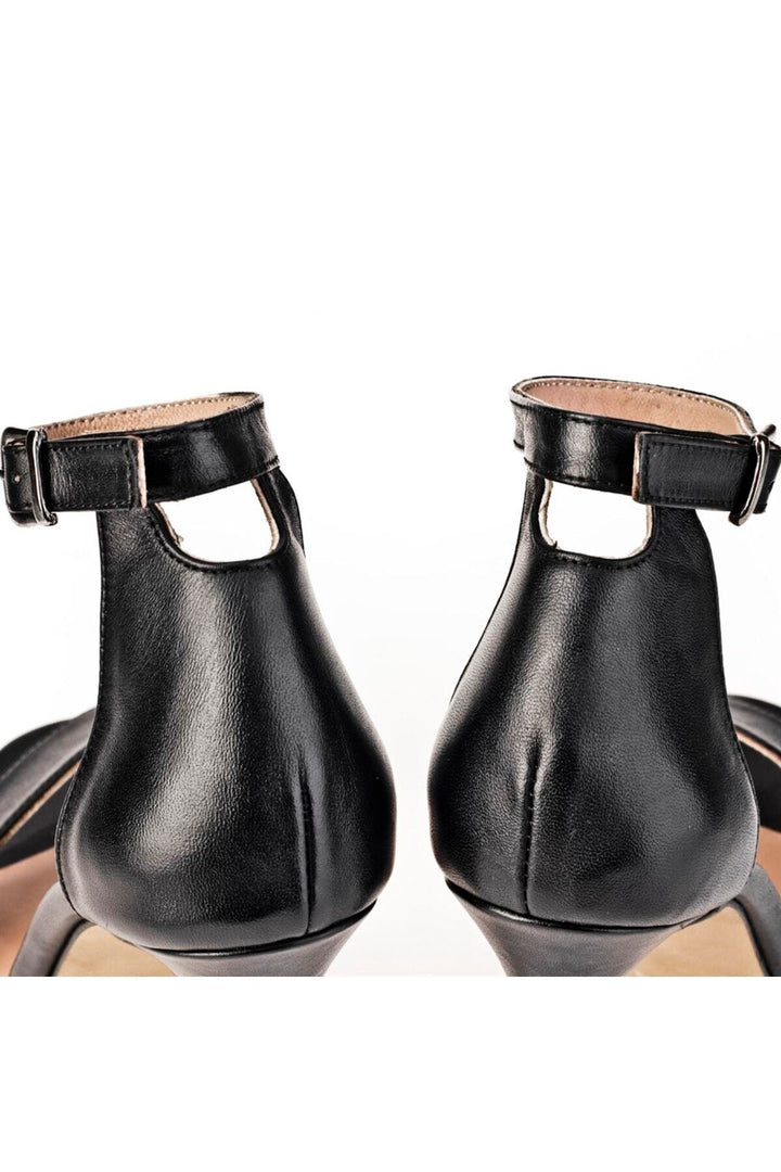 Cabani Shoes Chaussures à talons pour femmes en cuir véritable noir avec détail de boucle. - Multicolore