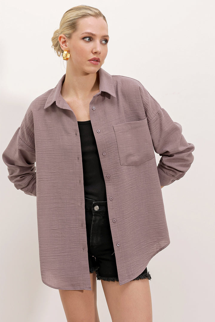 Bigdart Chemise en lin oversize à poche 20153 - Foncé Lilas