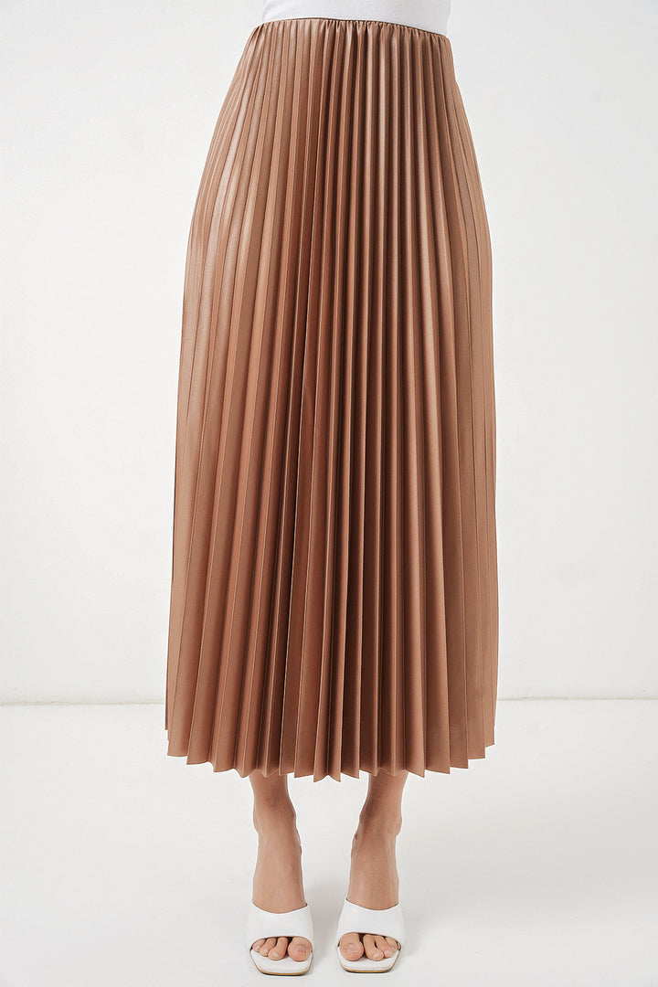 Bigdart Jupe plissée en simili cuir 8009 - Camel