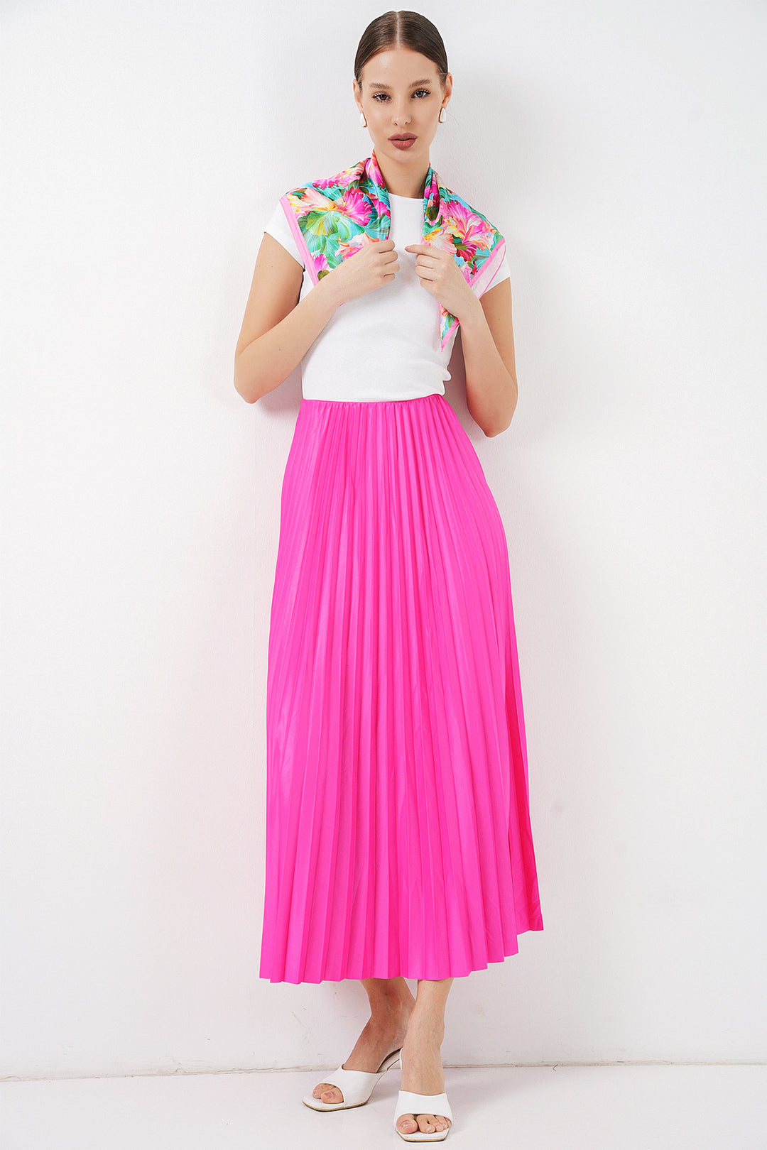 Bigdart Jupe plissée en simili cuir 8009 - Fuchsia