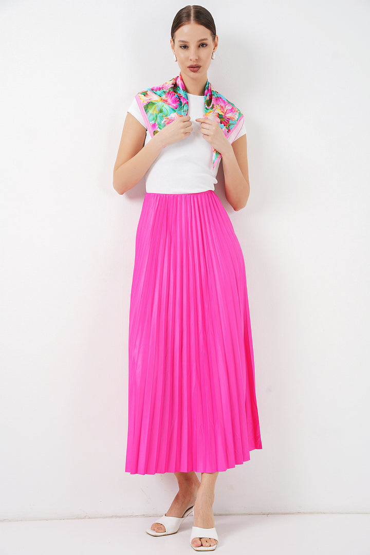 Bigdart Jupe plissée en simili cuir 8009 - Fuchsia