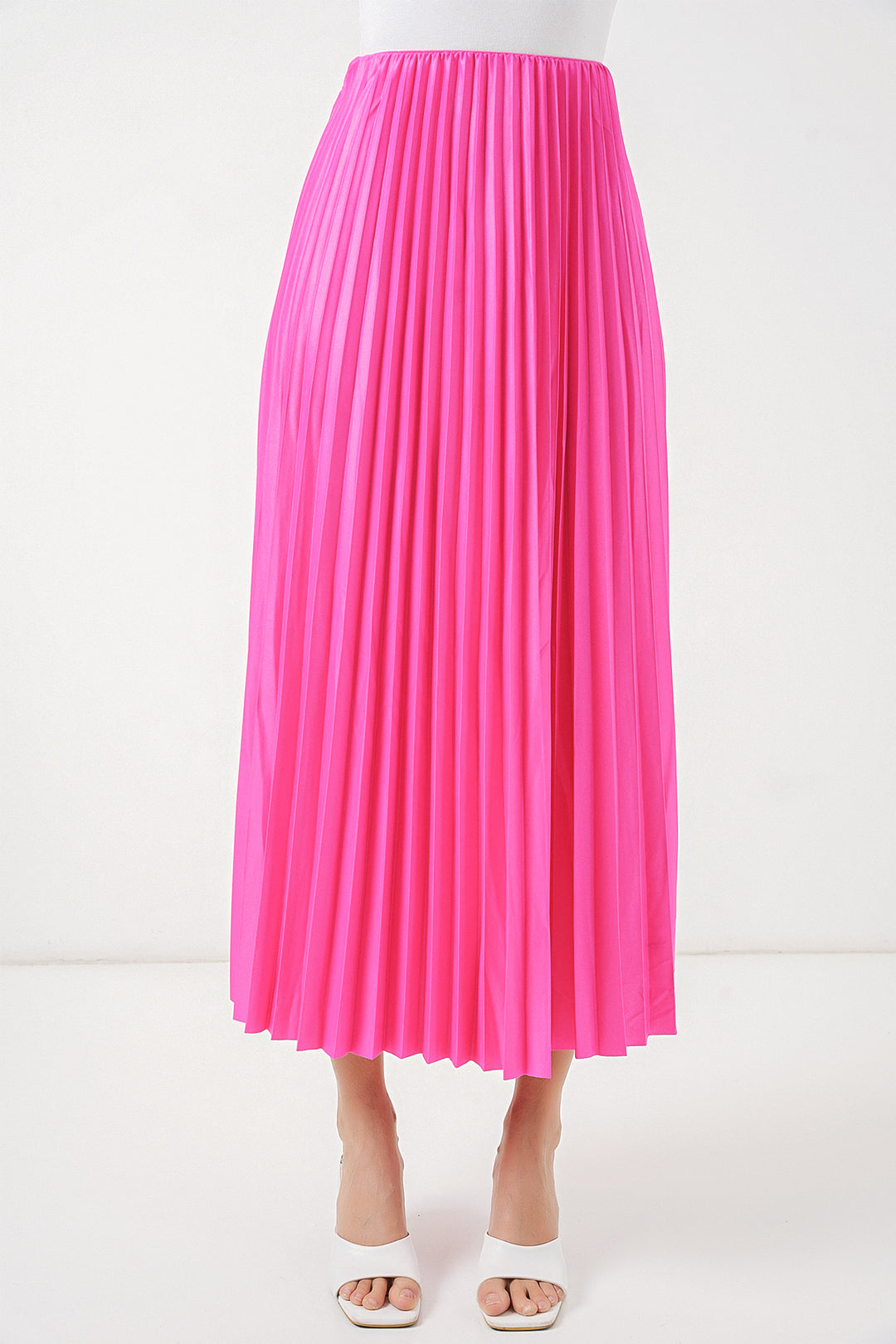 Bigdart Jupe plissée en simili cuir 8009 - Fuchsia