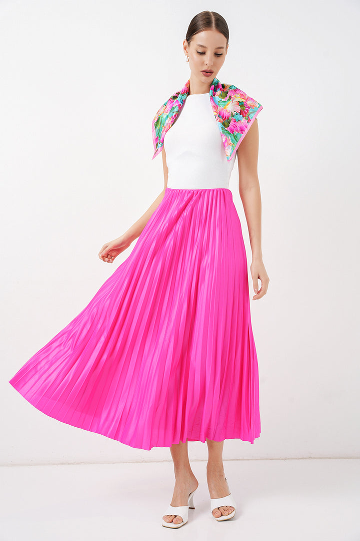Bigdart Jupe plissée en simili cuir 8009 - Fuchsia