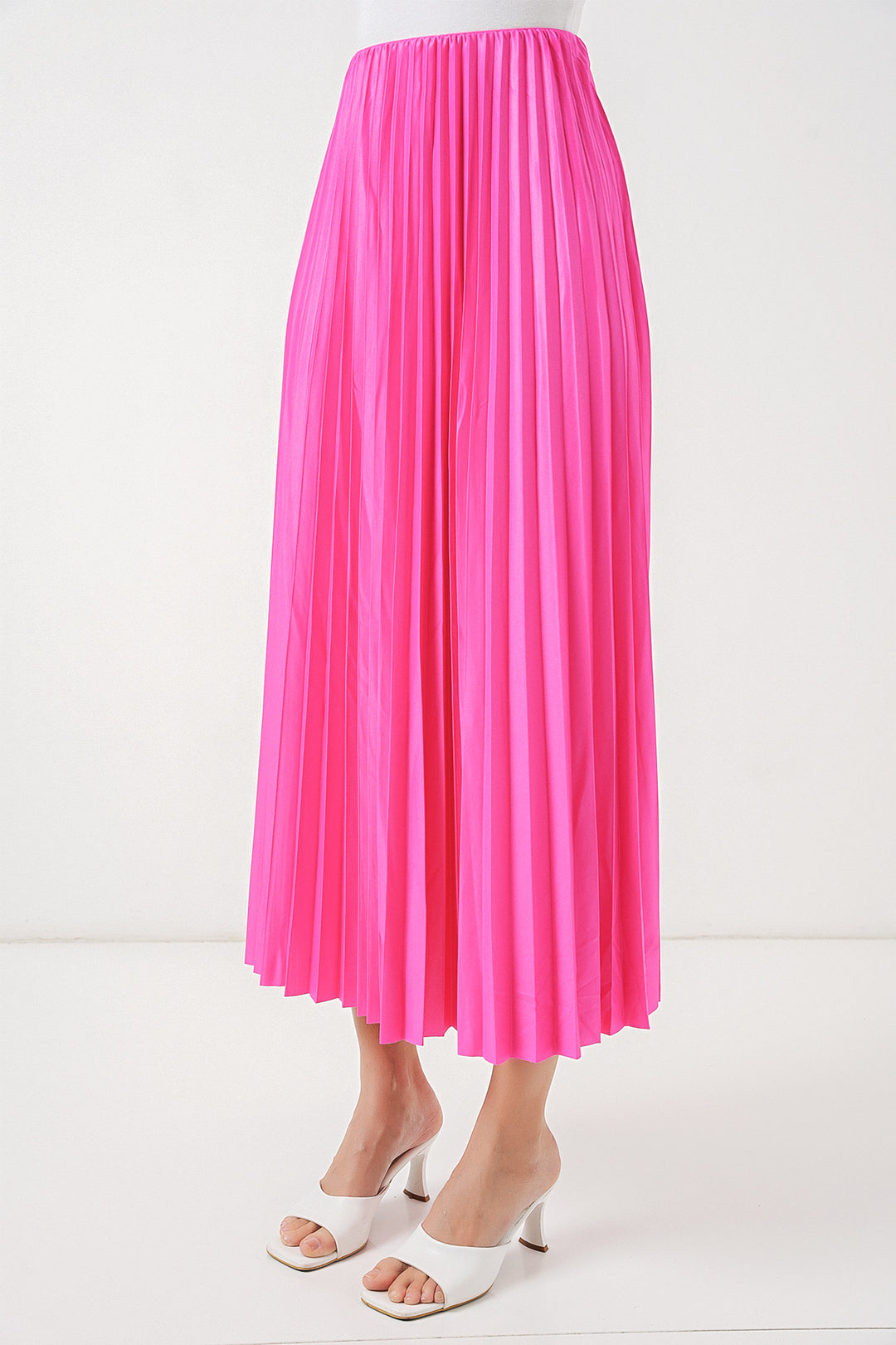Bigdart Jupe plissée en simili cuir 8009 - Fuchsia