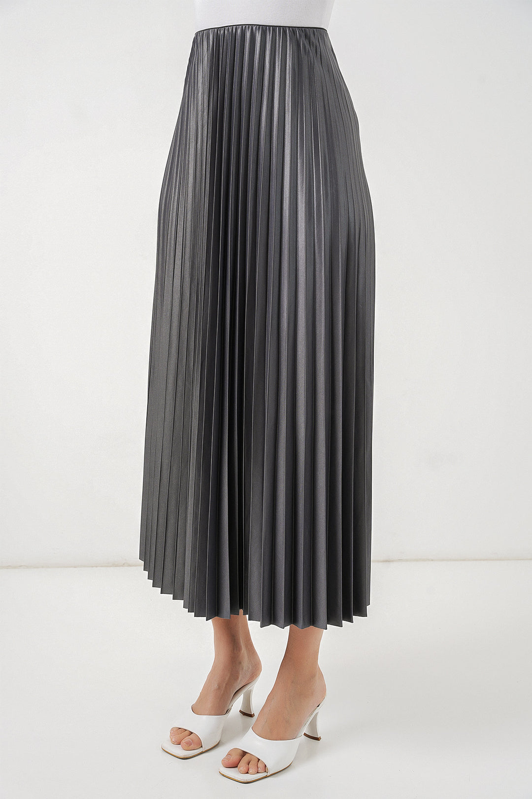 Bigdart 8009 Jupe plissée en simili cuir - Gris