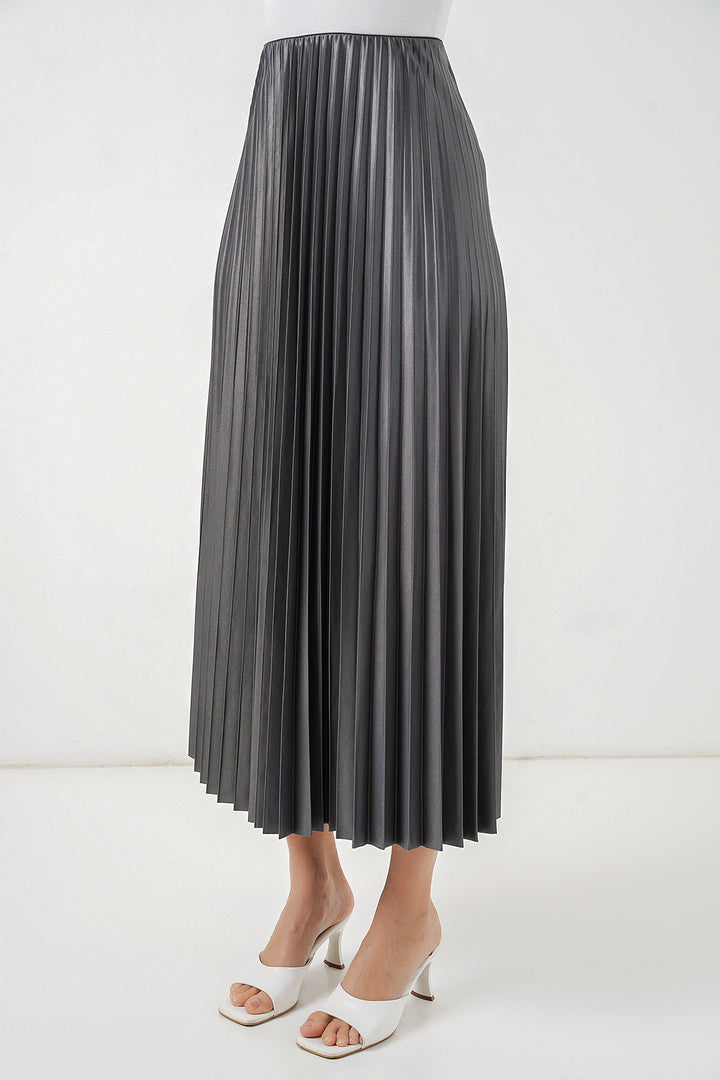 Bigdart 8009 Jupe plissée en simili cuir - Gris