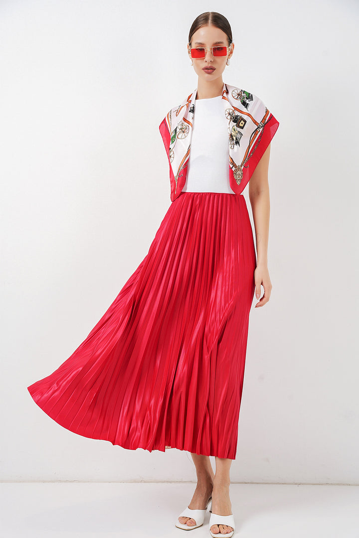 Bigdart Jupe plissée en simili cuir 8009 - Rouge