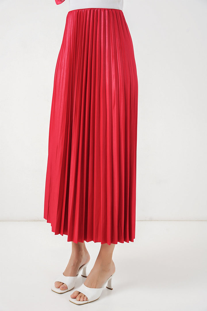 Bigdart Jupe plissée en simili cuir 8009 - Rouge