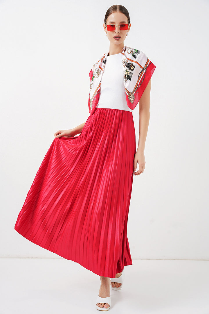 Bigdart Jupe plissée en simili cuir 8009 - Rouge