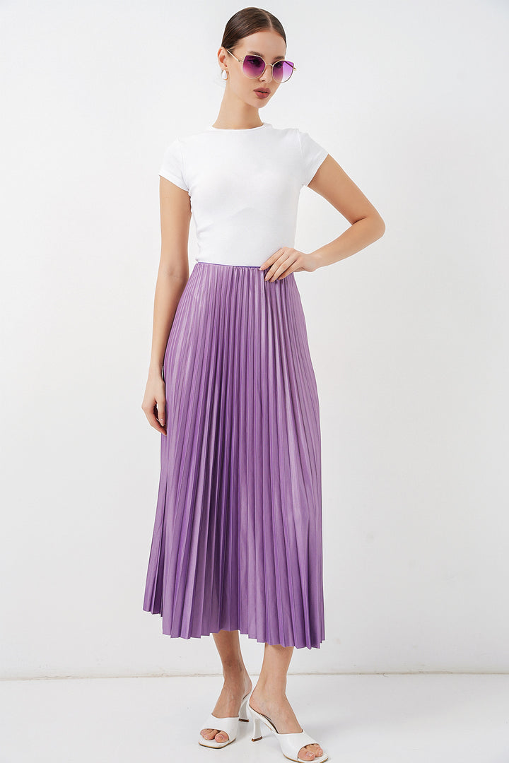 Bigdart Jupe plissée en simili cuir 8009 - Lilas