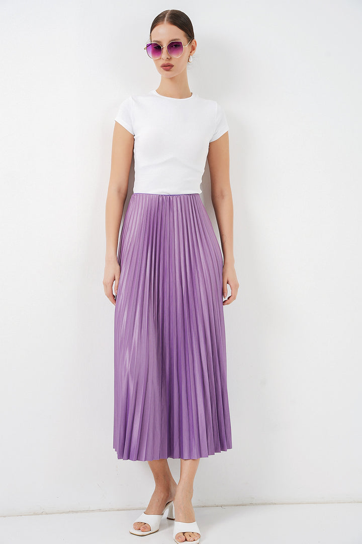 Bigdart Jupe plissée en simili cuir 8009 - Lilas