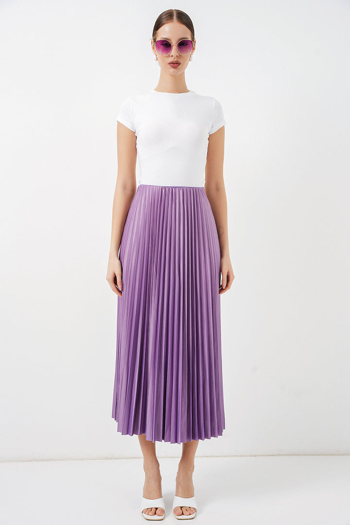 Bigdart Jupe plissée en simili cuir 8009 - Lilas