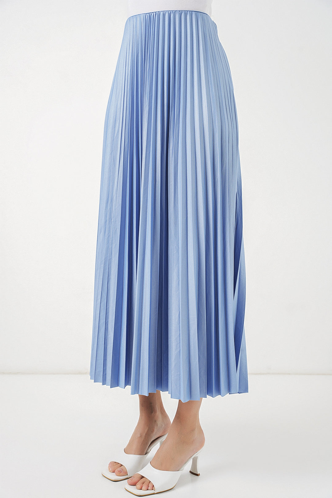 Bigdart Jupe plissée en simili cuir 8009 - Bleu