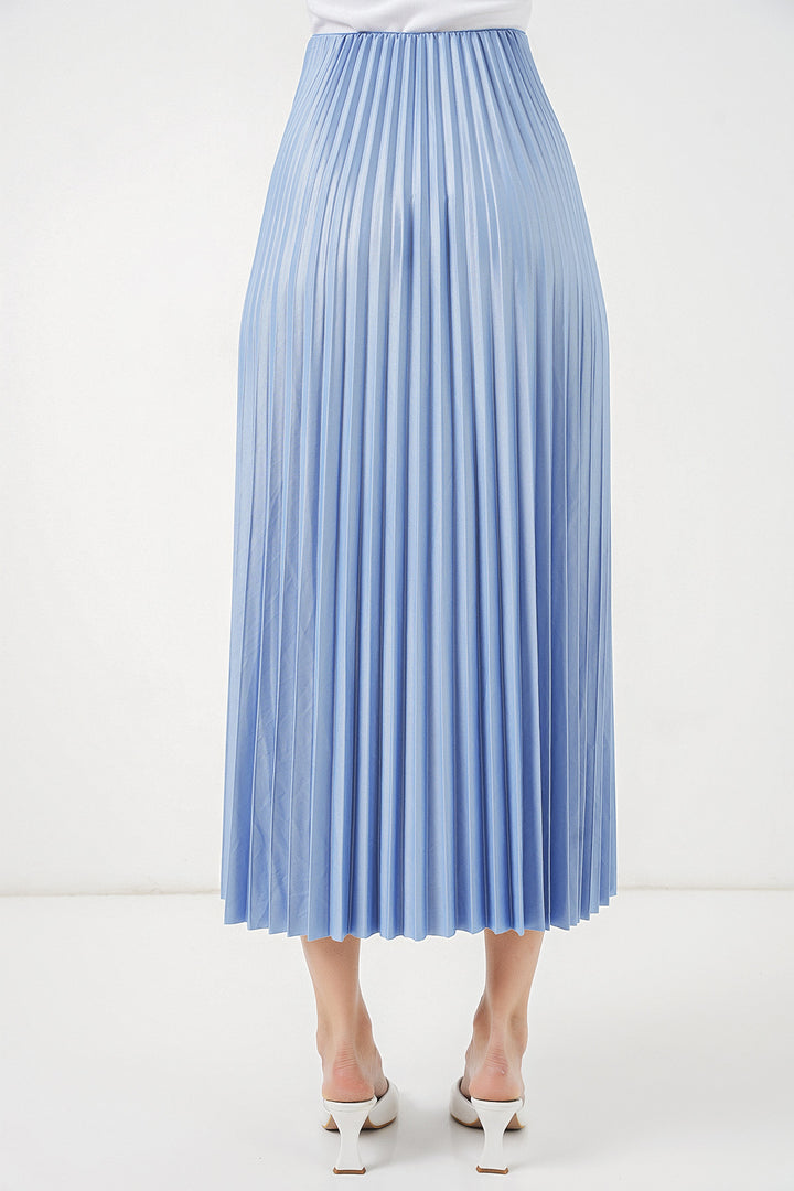 Bigdart Jupe plissée en simili cuir 8009 - Bleu