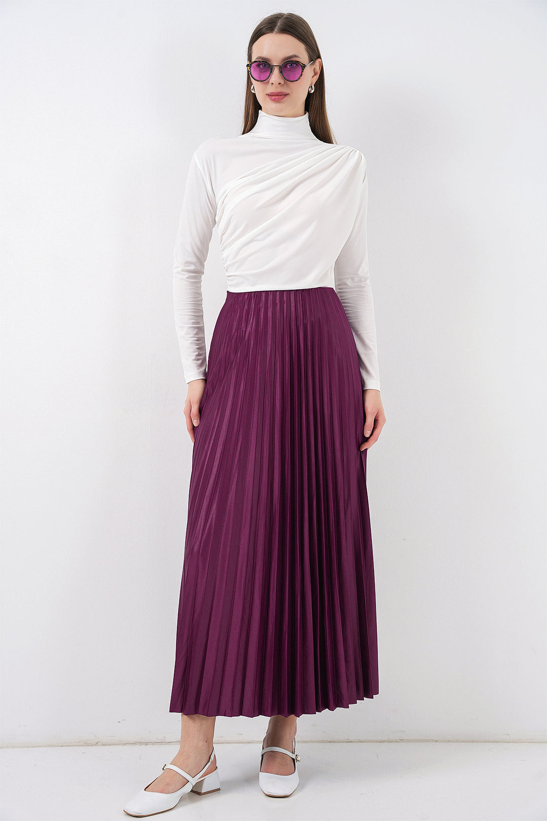 Bigdart Jupe plissée en simili cuir 8009 - Violet