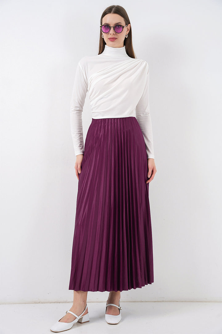 Bigdart Jupe plissée en simili cuir 8009 - Violet