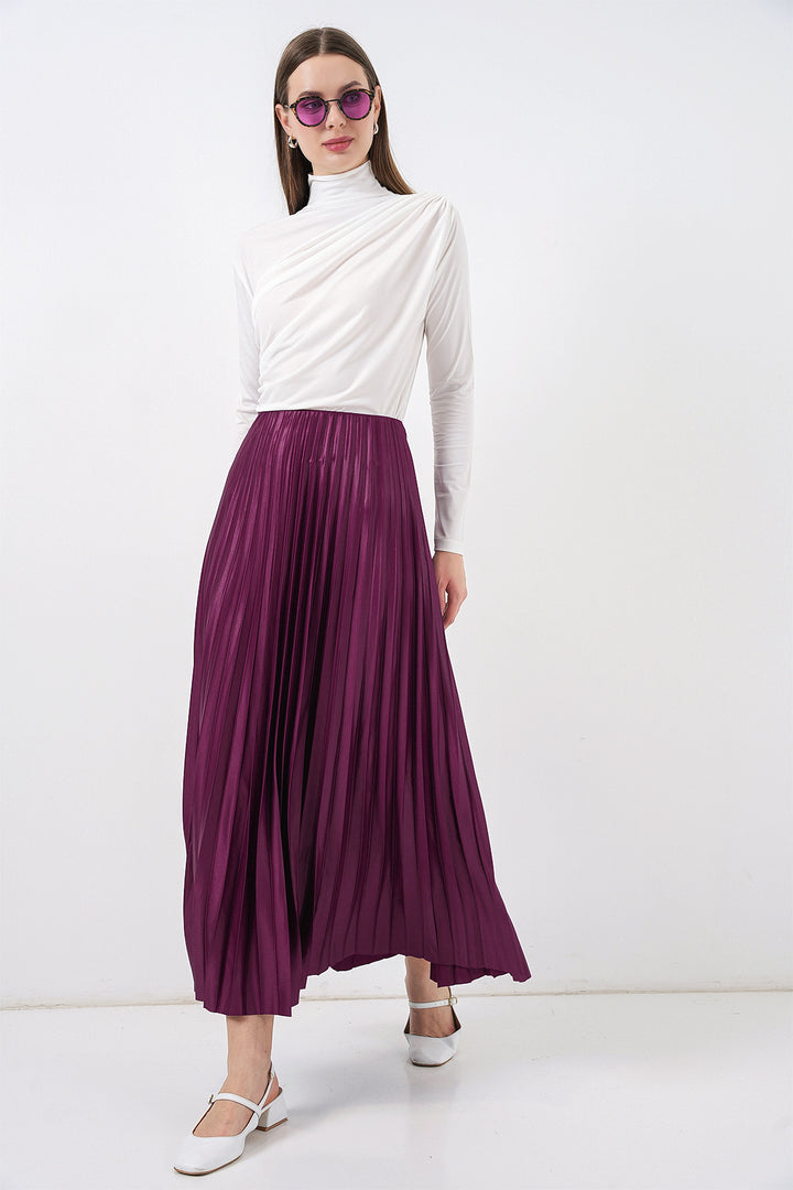 Bigdart Jupe plissée en simili cuir 8009 - Violet