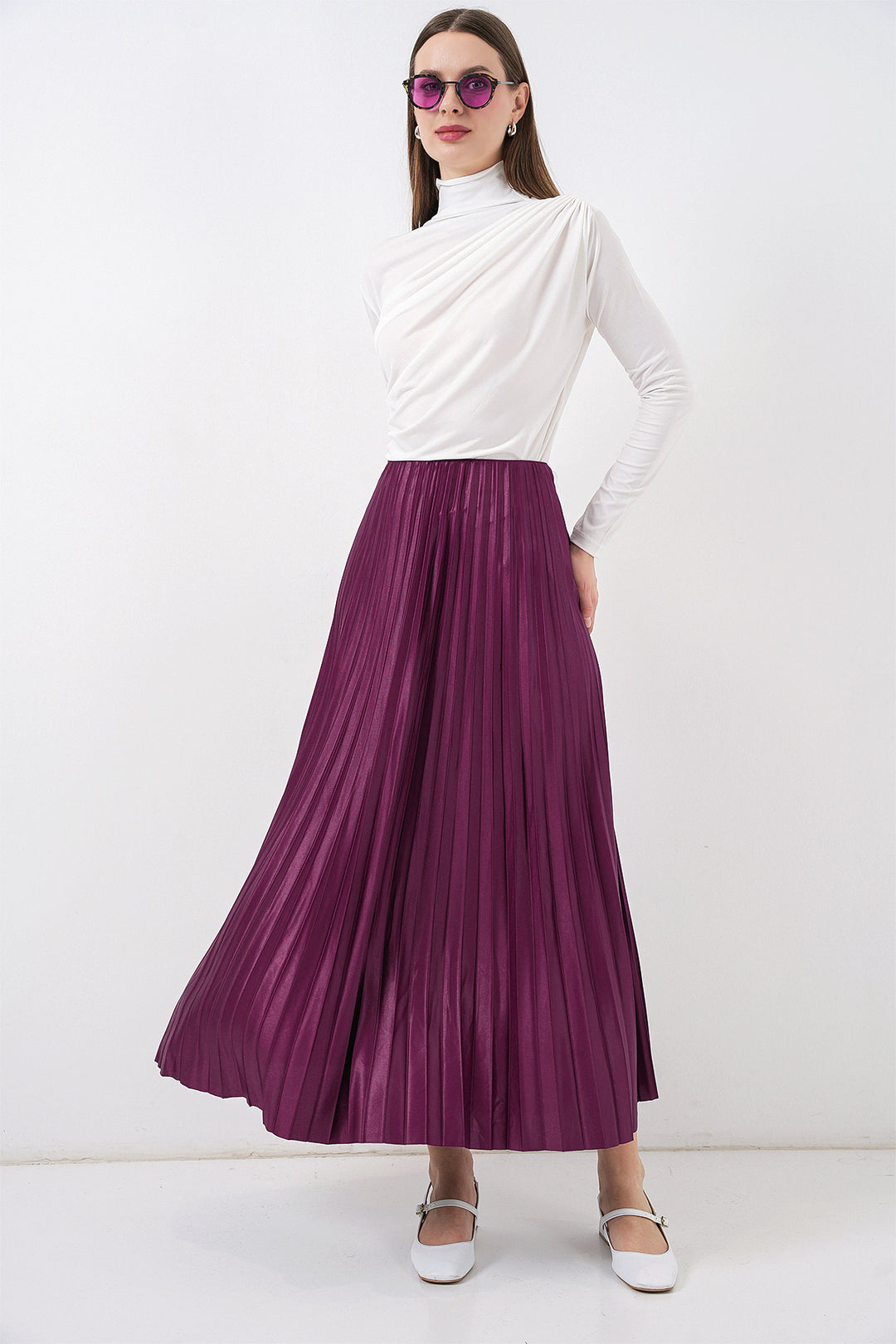 Bigdart Jupe plissée en simili cuir 8009 - Violet