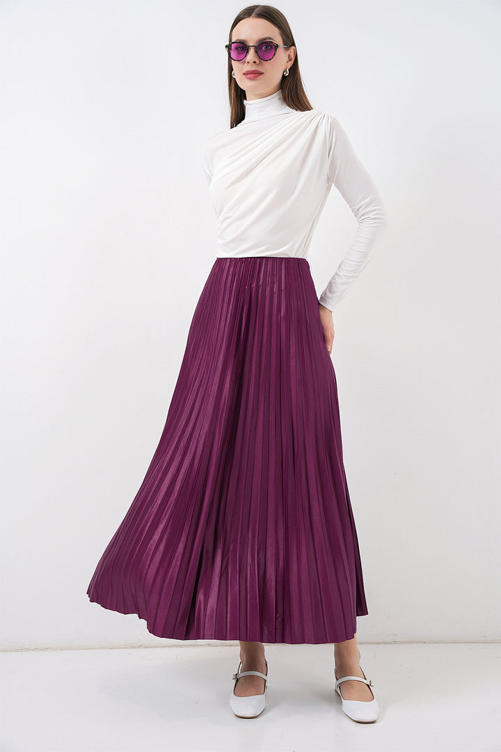 Bigdart Jupe plissée en simili cuir 8009 - Violet