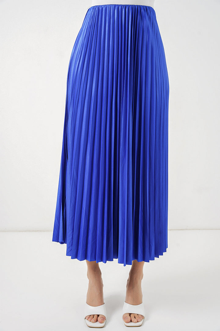 Bigdart Jupe plissée en simili cuir 8009 - Bleu roi