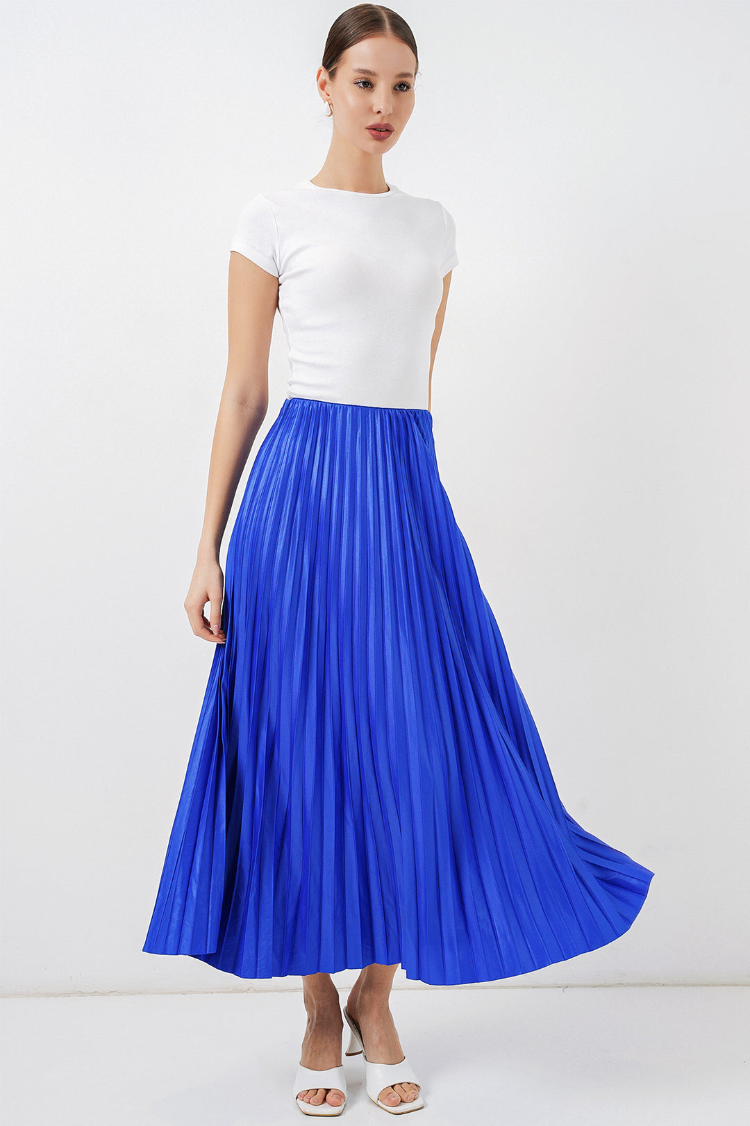 Bigdart Jupe plissée en simili cuir 8009 - Bleu roi