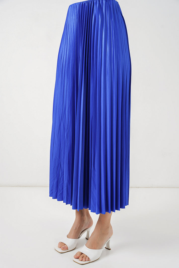Bigdart Jupe plissée en simili cuir 8009 - Bleu roi