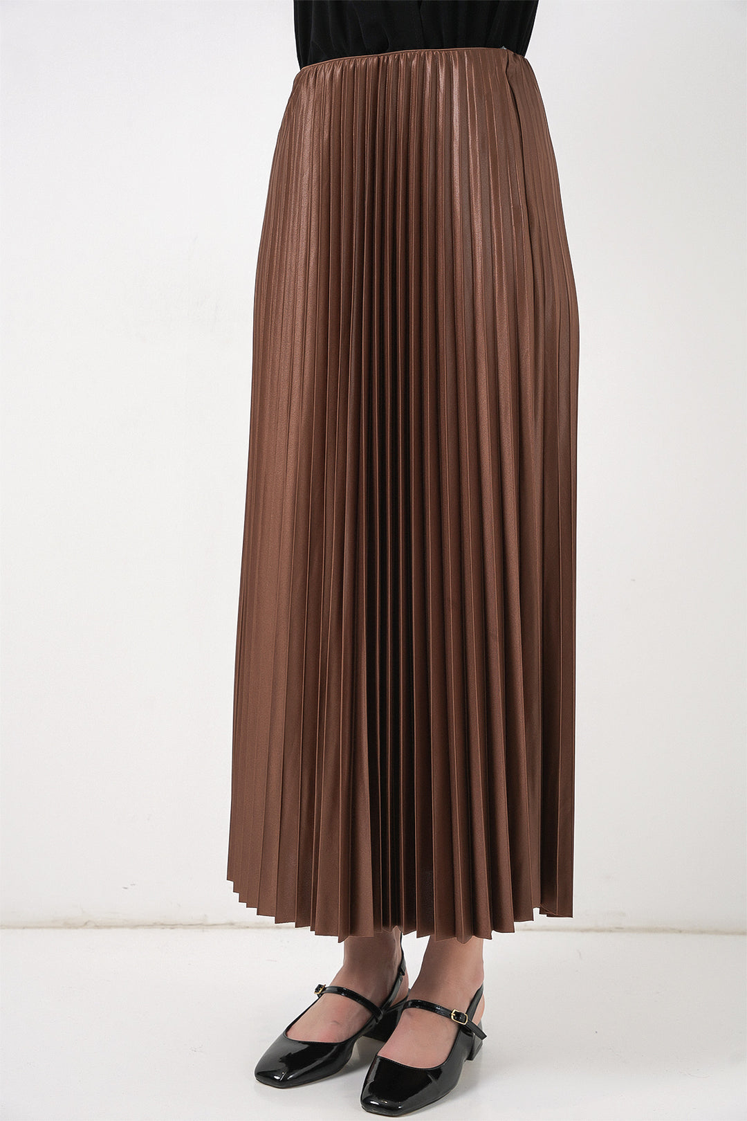 Bigdart 8009 Jupe plissée en simili cuir - Marron