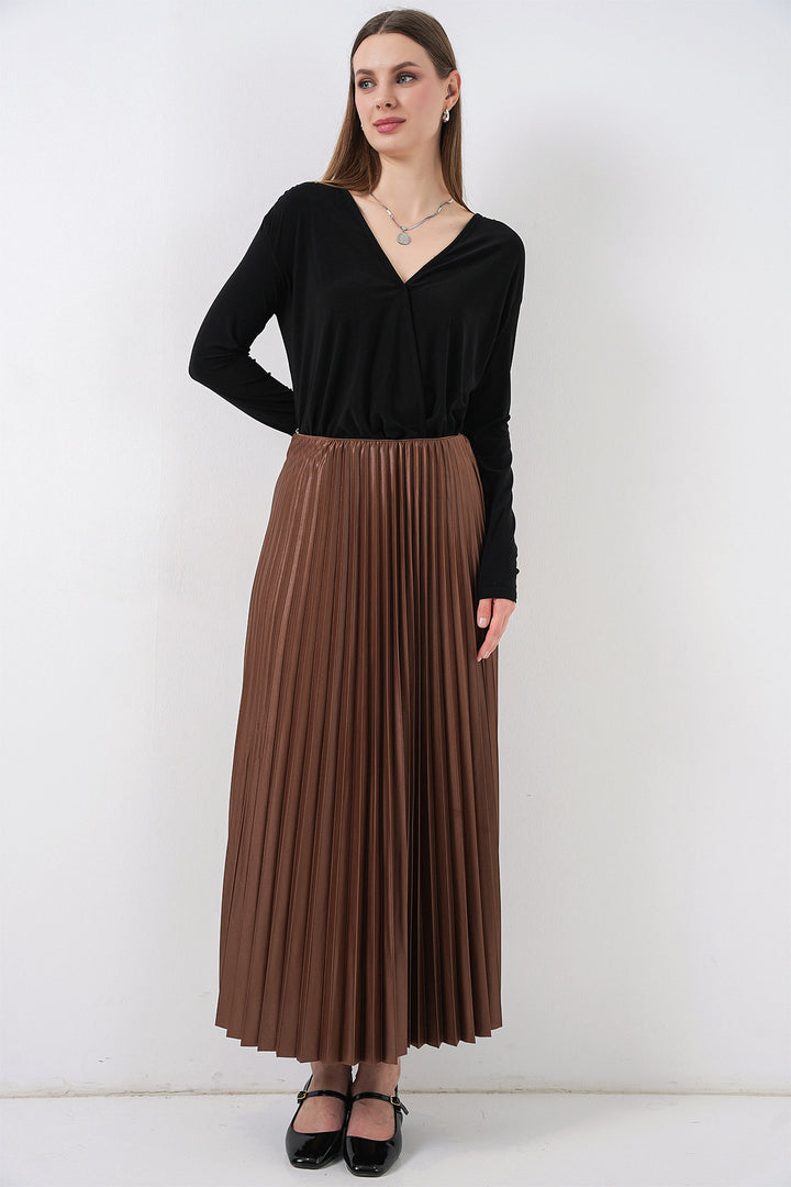 Bigdart 8009 Jupe plissée en simili cuir - Marron