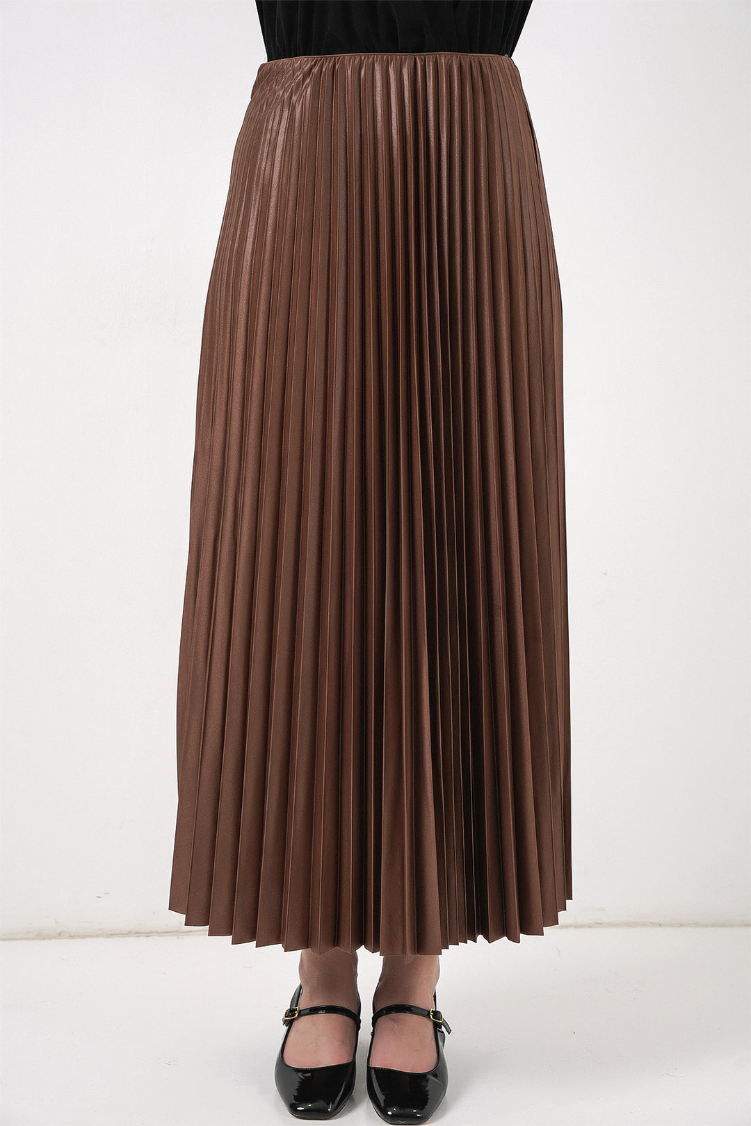 Bigdart 8009 Jupe plissée en simili cuir - Marron