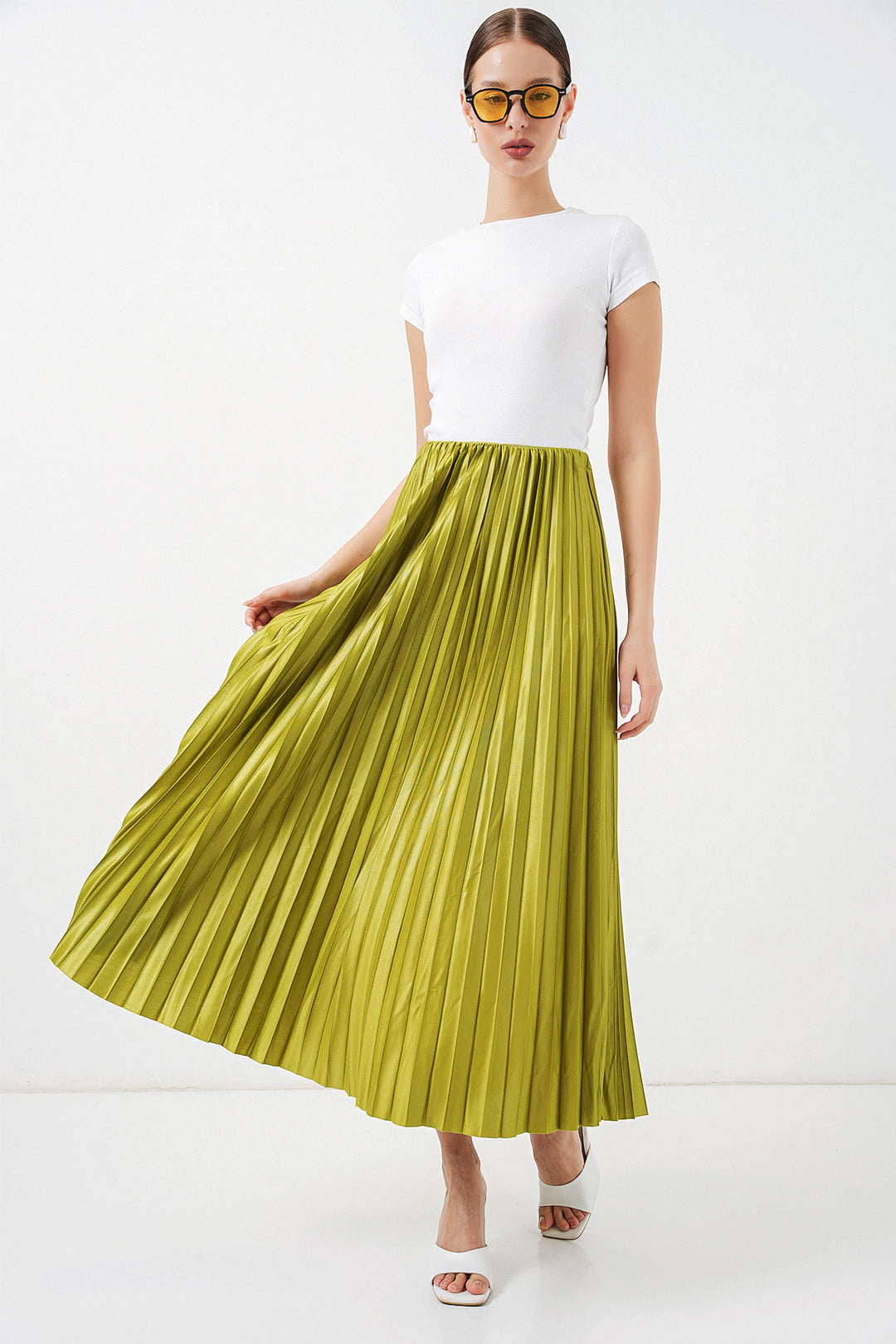 Bigdart Jupe plissée en simili cuir 8009 - Vert huile